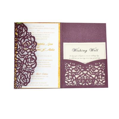 Burgundy trifold invitation laser cut wedding invitations