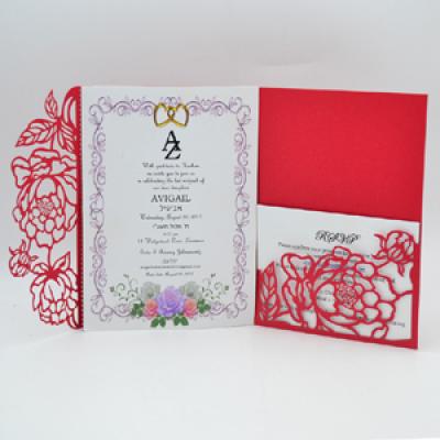 Elegant flower envelope pocket fold wedding invitation laser cut