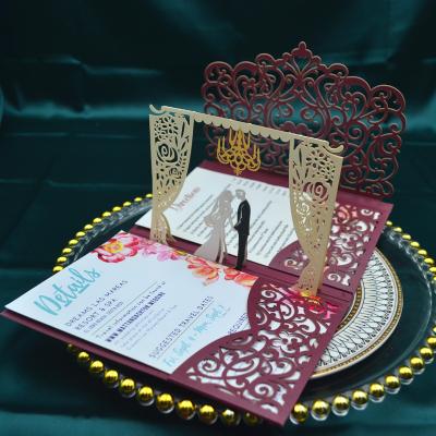 laser cut lace wedding invitations pop up 3D wedding decorations bride groom invitations