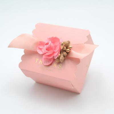 wedding supply chocolate favors luxury pink desserts paper box with beautiful flower